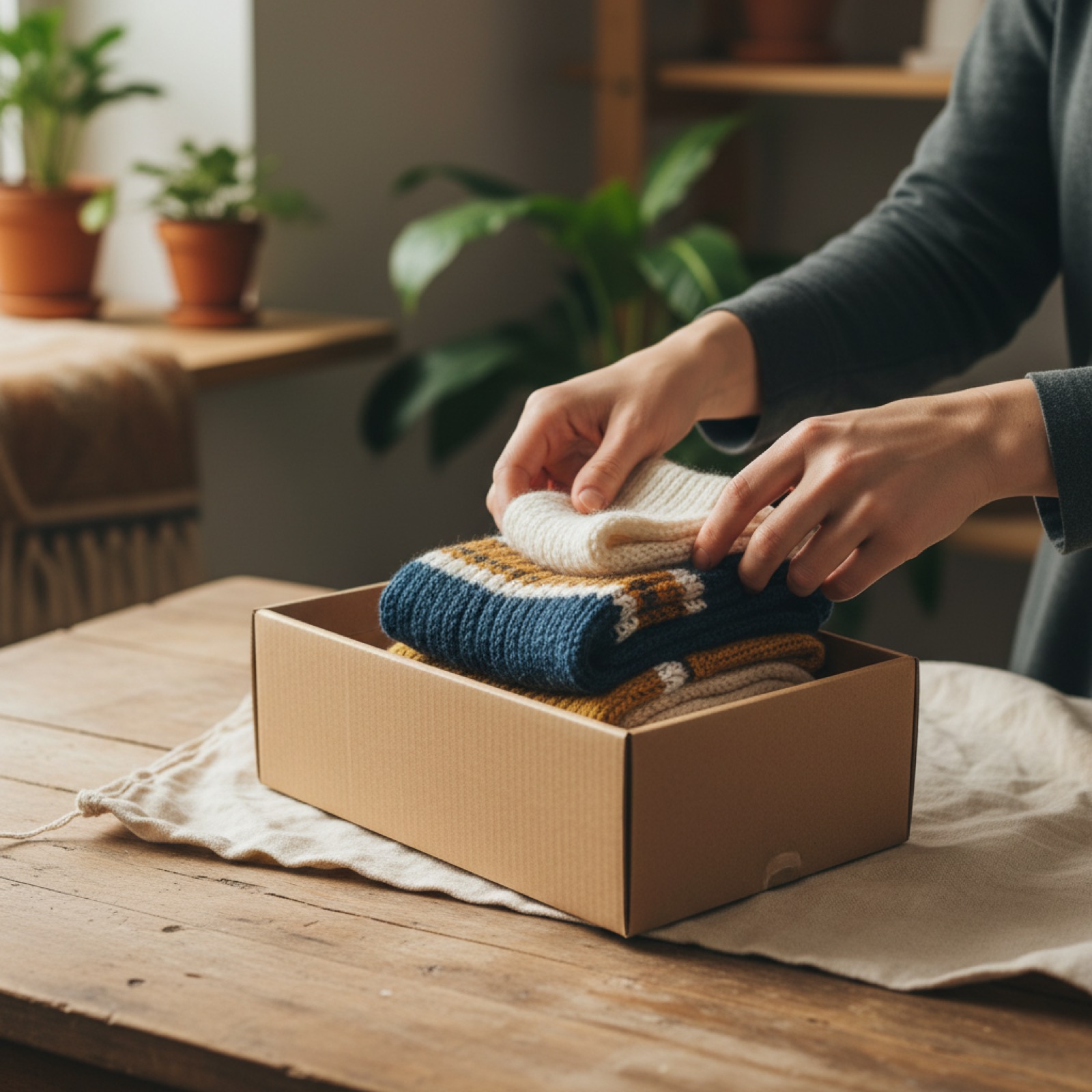 Chaussettes pliées dans un coffret carton
