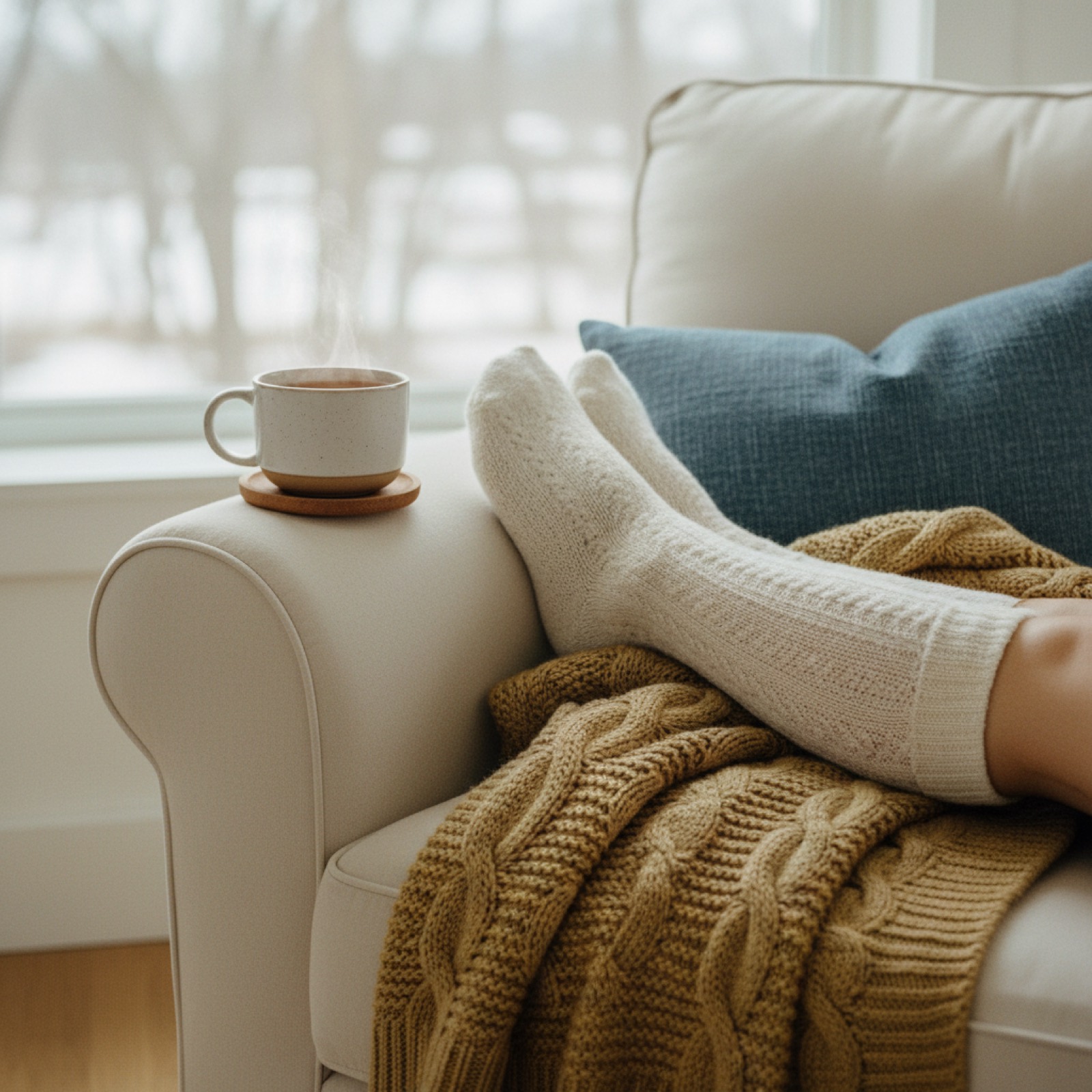 Thé, plaid et chaussettes cocooning