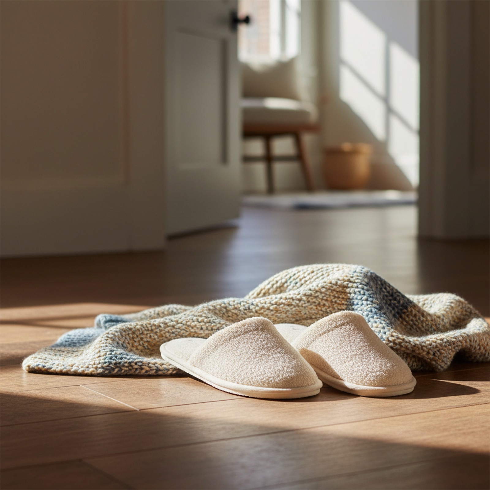 Chaussons bouclette près d'une porte